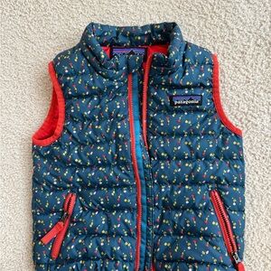 Patagonia Kids Floral Puffer Vest - Navy with Red Interior